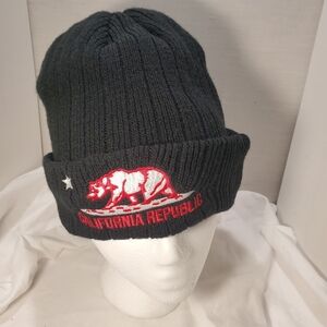 BLK Knit Fleece Lined Beanie California Republic Grizzly Bear Embroidered Logo